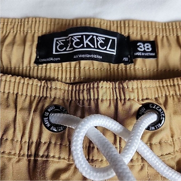 NWT - Ezekiel Swim Trunks Gold Wetlands Stripe Rainbow Elastic Waist Unlined - Picture 4 of 7